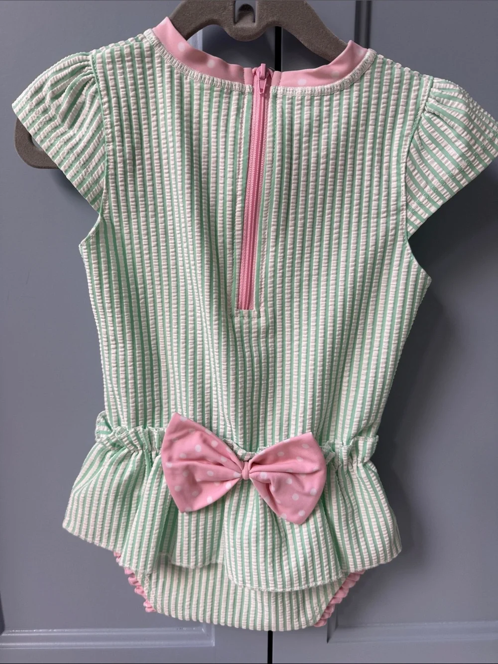Mint Green Striped Baby Sunsuit with Hat